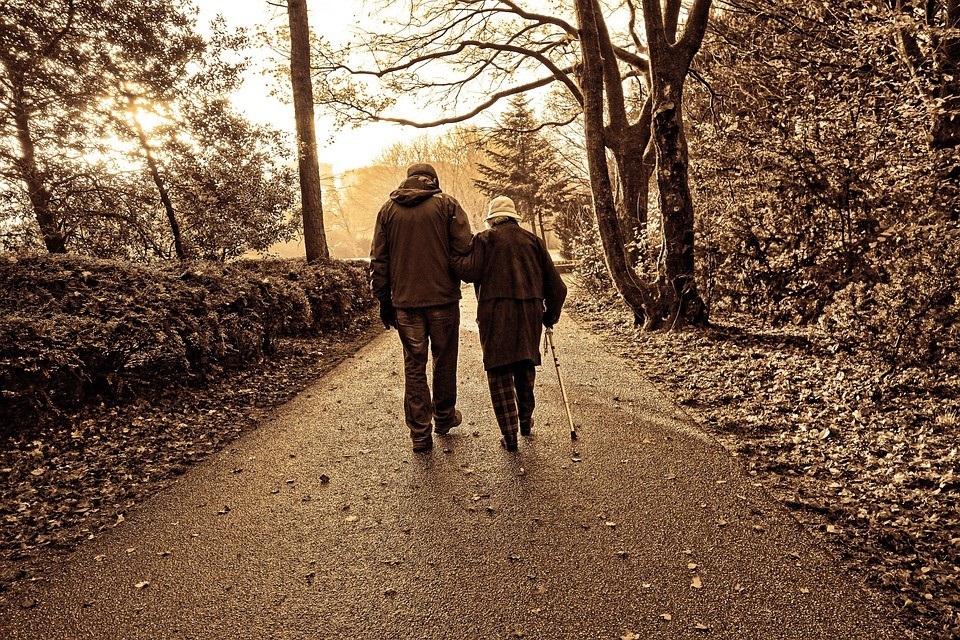 Couple walking a path