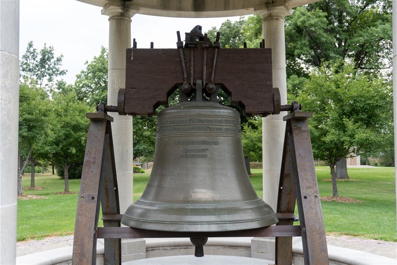 The replica Liberty Bell within its shelter